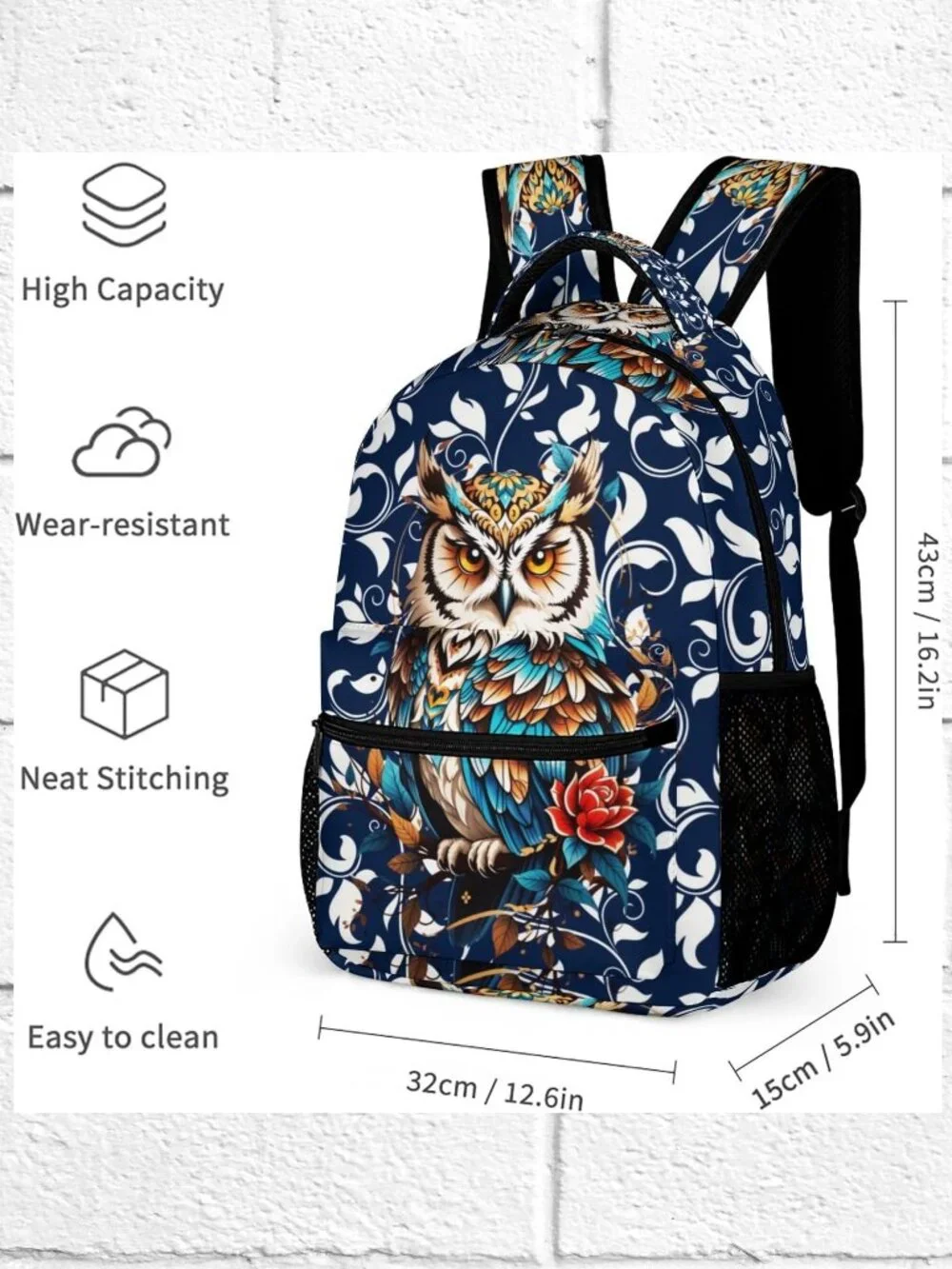 NWOT! Lightweight Backpack with Owl Design and Bottle Pockets for Everyday Use